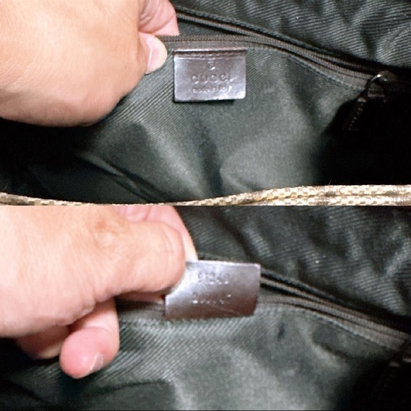 Gucci GG Monogram Canvas Tote Bag Brown Leather Trim Authentic Vintage Shopper - Picture 11 of 16